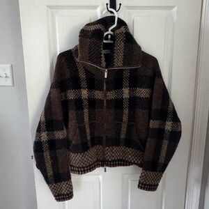 NWT ZARA Plaid Zip Up Sweater Small
